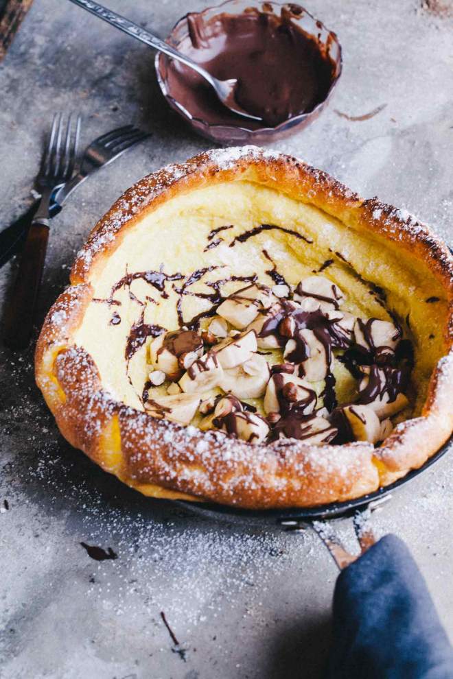 Dutch pancake with banana and chocolate