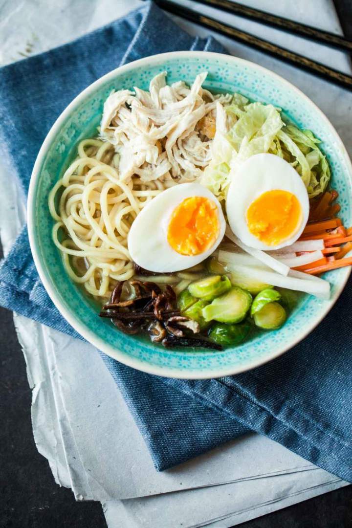 Chicken Ramen with vegetables and homemade noodles
