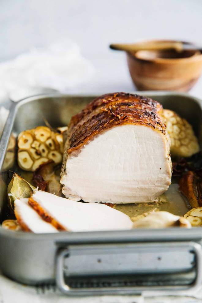 Beautifully Oven Baked Boneless Pork Loin Roast with Sage and Garlic